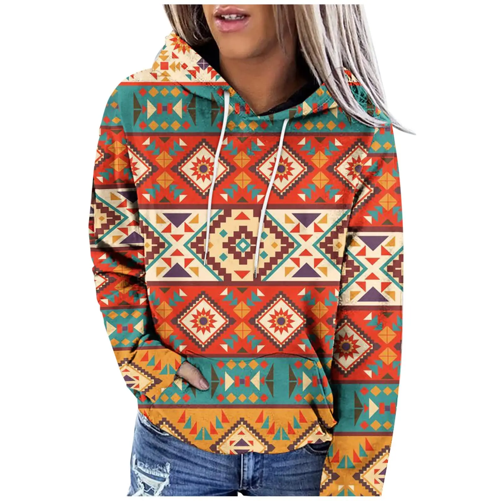 Aztec Western Hoodies Ethnic Style 3D Print Women Retro Streetwear Oversized Pullovers Hoodie Hooded Sweatshirts Woman Clothing