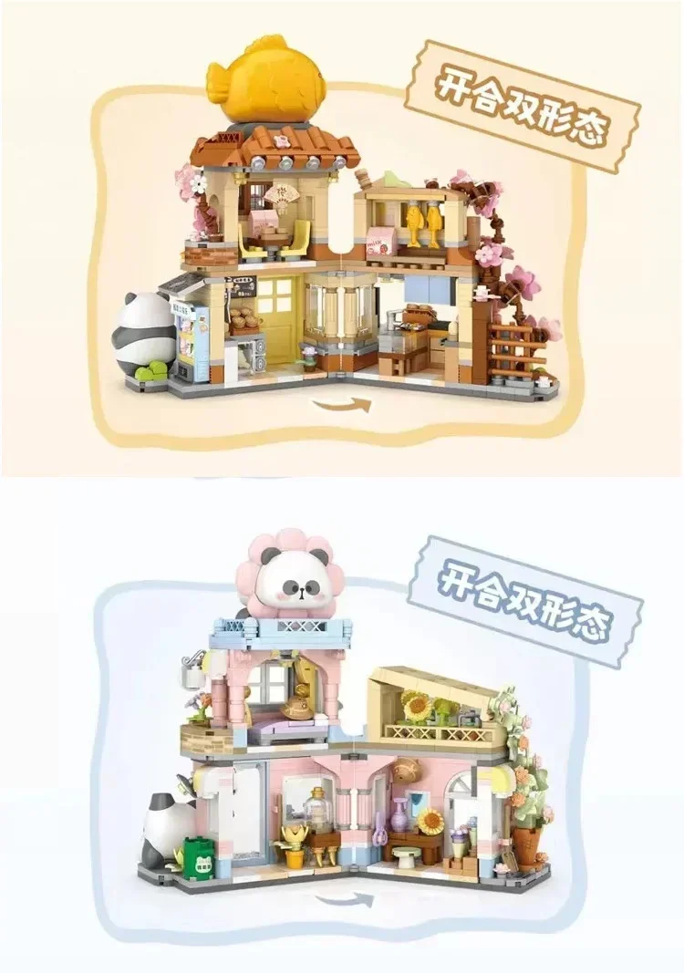LOZ mini Blocks Teens Building Toys Puzzle Panda House Bricks Foldable Street View Women Gift Home Decor 7201 7202