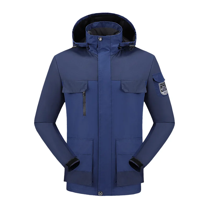 Men Jacket Autumn New Contrast Color Stand Collar Pocket Male Coat Long Sleeve Outdoor Sport Windproof Man Hooded Outerwear
