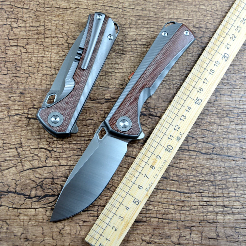 TWOSUN TS419 Brown Micarta Titanium Handle Hunting Pocket Outdoor Knives Utility Survival Gift Collection D2 Steel Blade