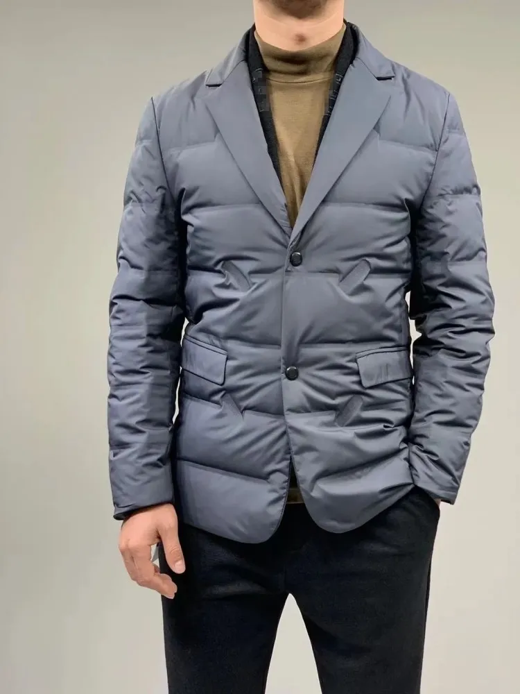 Business Men Winter Light Weight Suit Down Jacket Single Breasted Slim Fit Warm Office Work Jacket Casual White Duck Down Coats