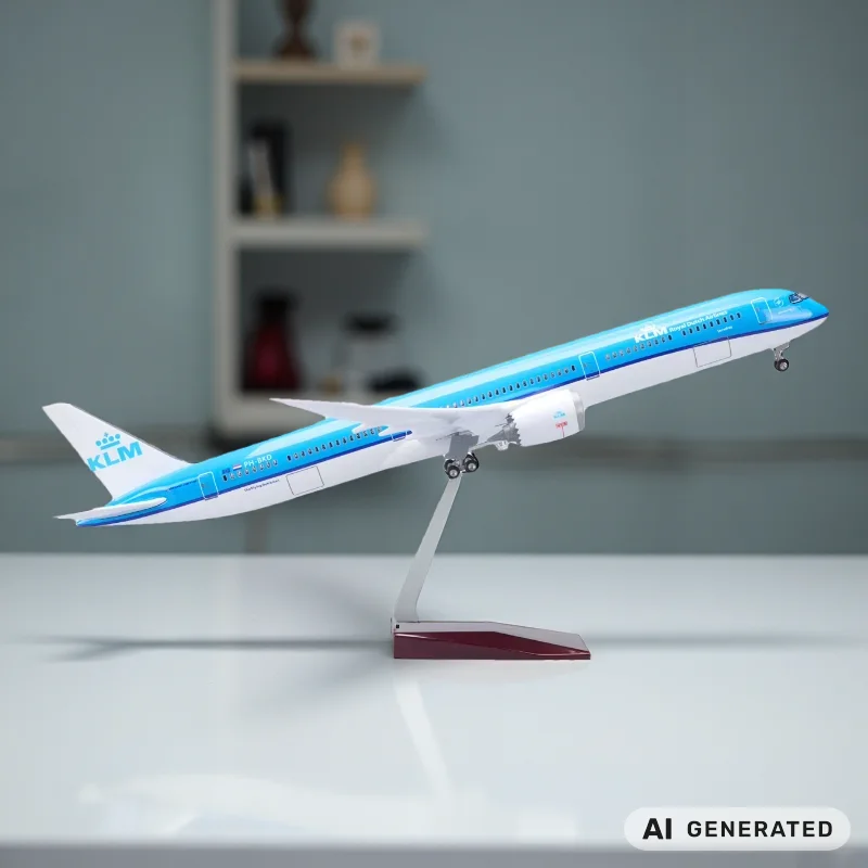 43cm KLM Dutch Air B787-10 Simulation Aircraft Models Resin Diecast 1/130 Scale Airplanes With Wooden Base For Collection Gift