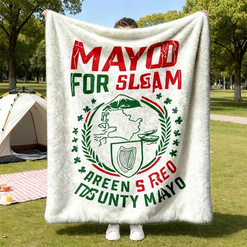Mayo For Sam Flannel Blanket, County Mayo Flannel Throw, Green and Red Irish Match Day Cozy Blanket