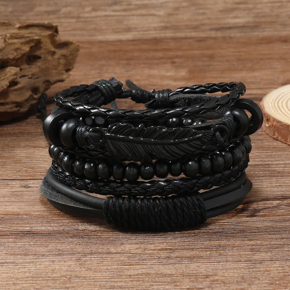 Leather Bracelet For Men Diablo Feathery Personality Bracelet, Handmade DIY Multi-layer Braided Leather Bracelet For Men