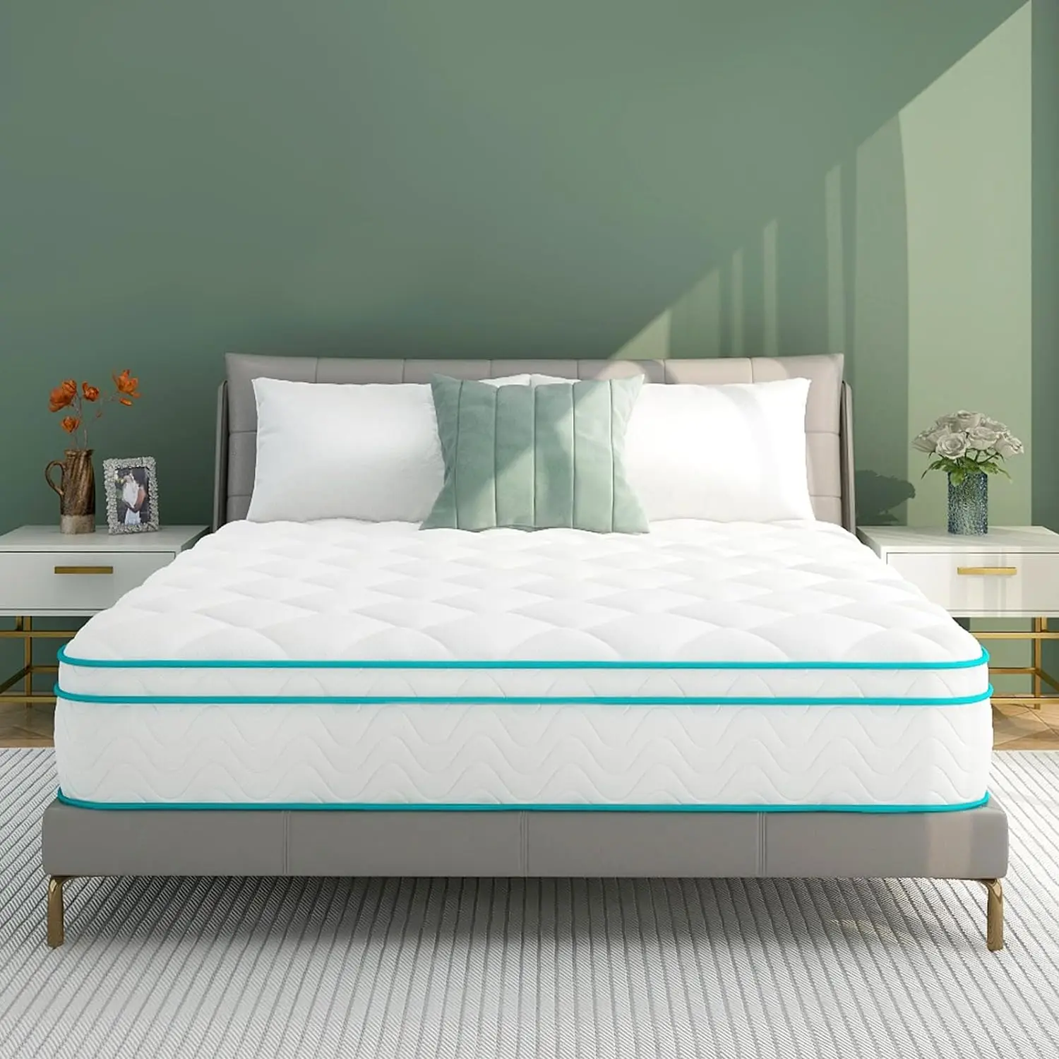 12 Inch Memory Foam Innerspring Hybrid Mattress in a Box Queen/King Size Soft Spring Modern Bedroom Mattress