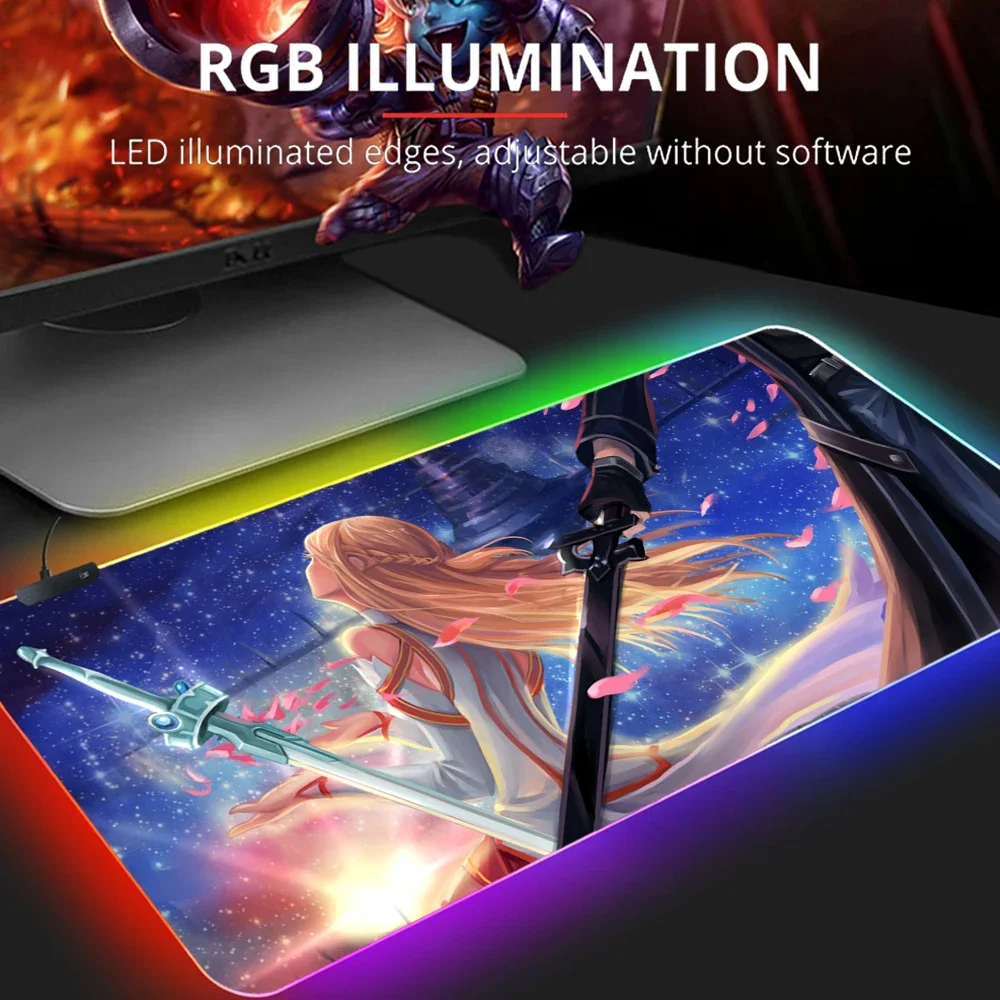 Sword Art Online RGB Mat Pc Accessories Gaming Table Mat Backlit Mat Mouse Pad Gamer LED Anime Gamer Lamp Keyboard Support Rug