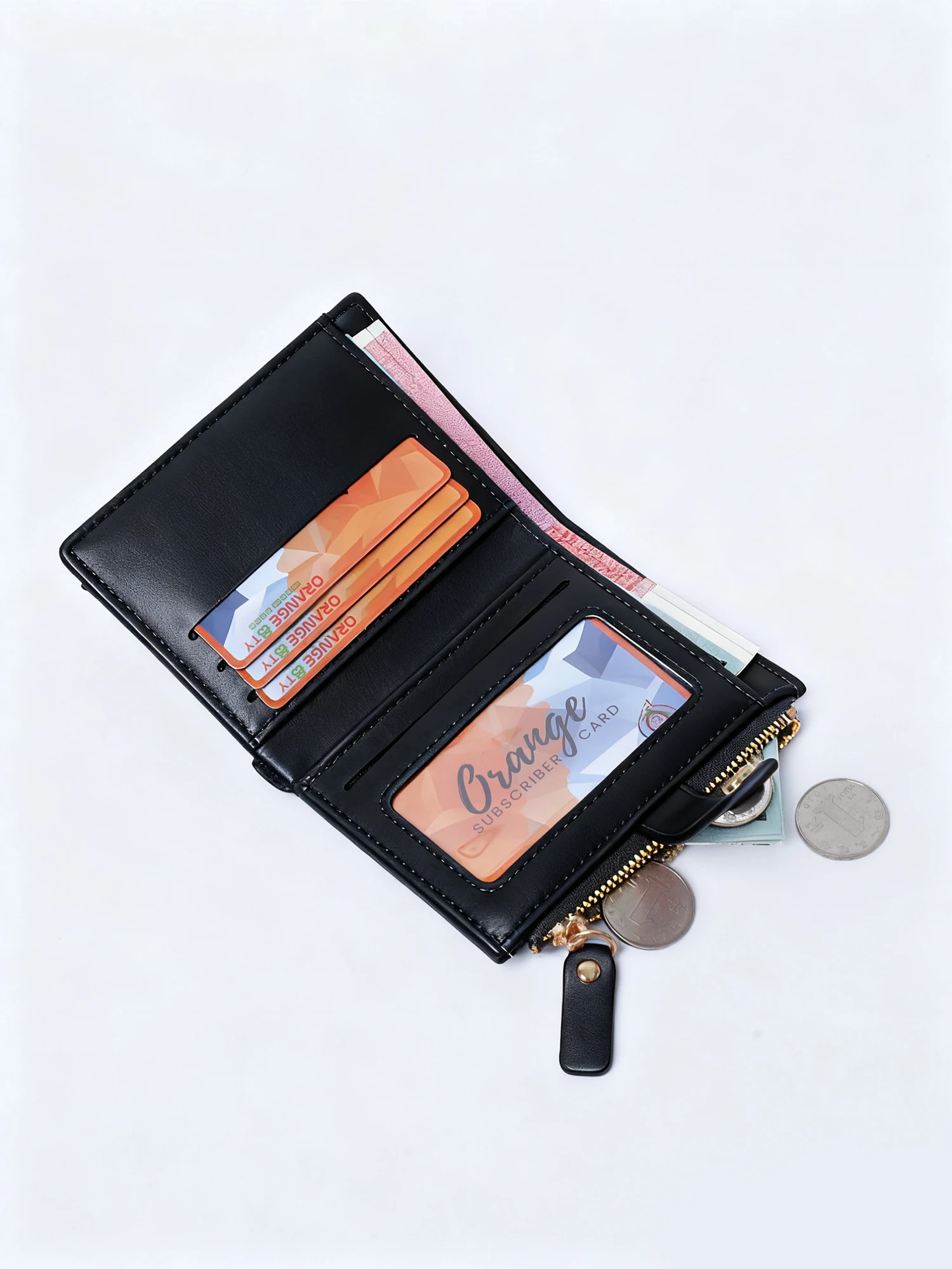 Stylish Mini Women's Wallet / Premium PU Leather Bi-fold Credit Card Holder Minimalist Solid Color Portable Zippered Coin Purse