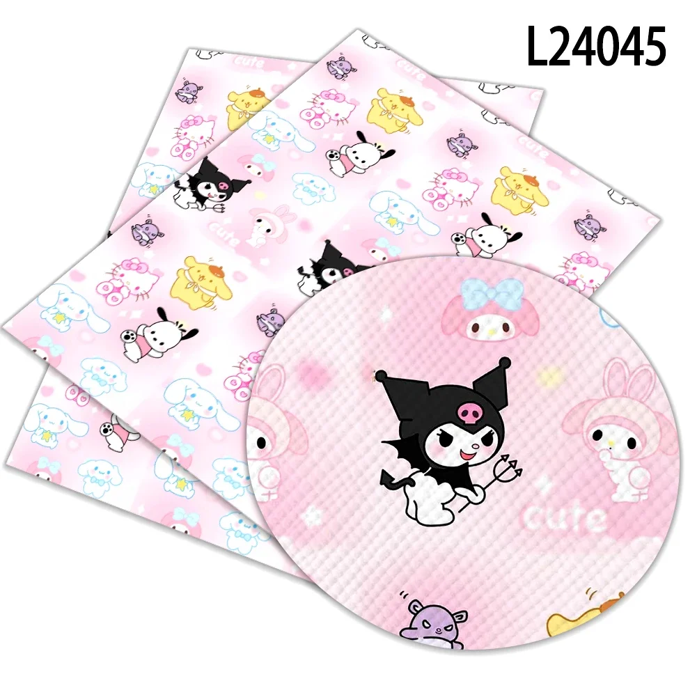 Sanrio Family Helo Kitty Melody Kuromi Printed Faux Leather Sheets Vinyl Sheets DIY Earring Hair Bow Crafts Leather 12*8