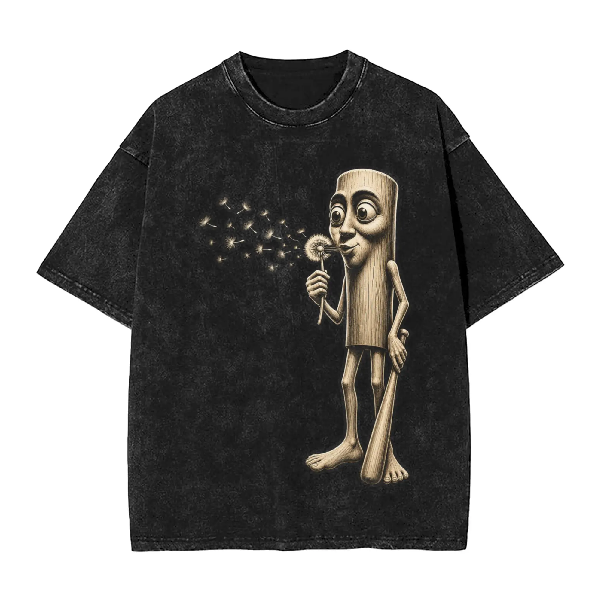 Tung Sahur Blowing Dandelion Wishes Funny Meme Brainrot Men T Shirt Washed Creative Tees Short Sleeve Crewneck T-Shirt