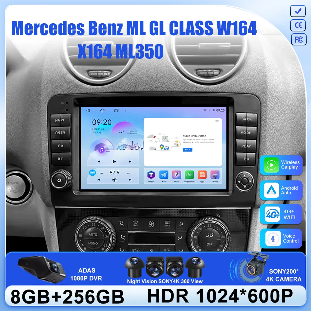 Radio para coche Android 16 para Mercedes Benz Clase M W164 Clase GL X164 ML GPS reproductor multimedia Bluetooth 5 WiFi 2DIN