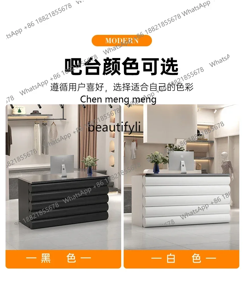 P178  Cashier Counter Simple Modern Clothing Store Bar Counter Black Stainless Steel Small Company Reception Desk