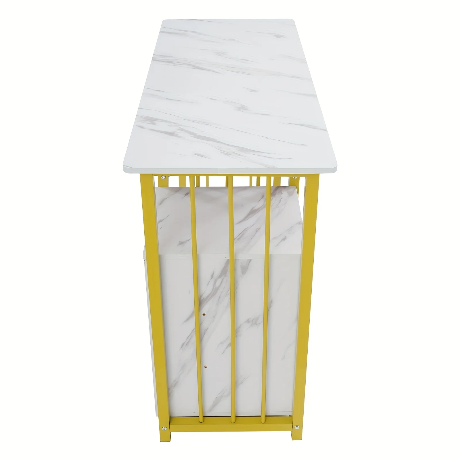 Modern Marble-textured Nail Table with Steel Frame and Veneer Top, Gold/white Finish for Salons, Spas, and Home Beauty Stations