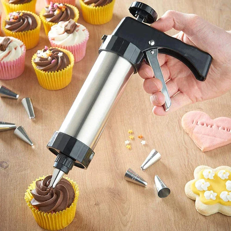 Cookie Press Gun Kit Stainless Steel Cake Cream Decorating Gun Set DIY Manual Churros Maker Machine Biscuit Pastry Piping Nozzle