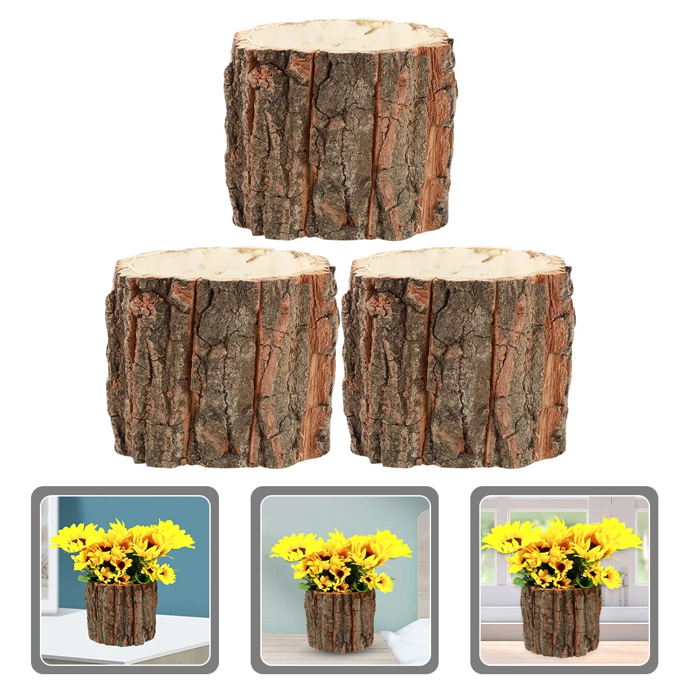 

3 Pcs Waterproof Bark Flower Bucket Plant Planting Container Vines Wooden Barrel Flowerpot Vase Buckets Natural