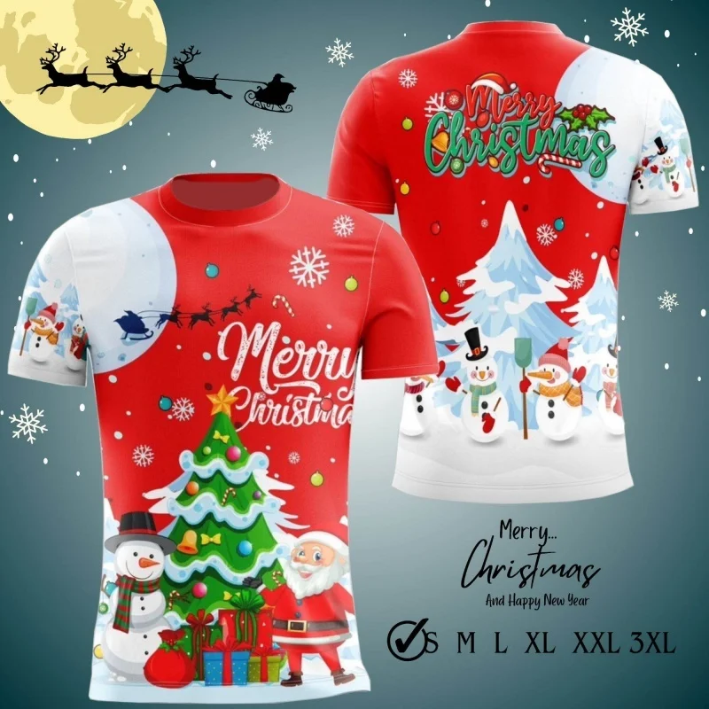 

Футболка с рисунком рождественской елки для мужчин, футболки с 3D принтом Санта-Клауса и оленя, летние свободные топы с короткими рукавами, повседневные футболки с круглым вырезом