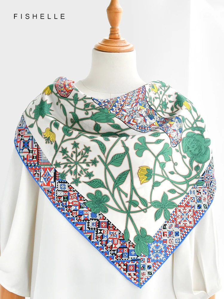 Nueva bufanda de seda de 100% de leopardo verde, chal de sarga para mujer, Bandana Hijab, regalos de lujo, diadema para mujer, bufandas, pañuelo de 90CM