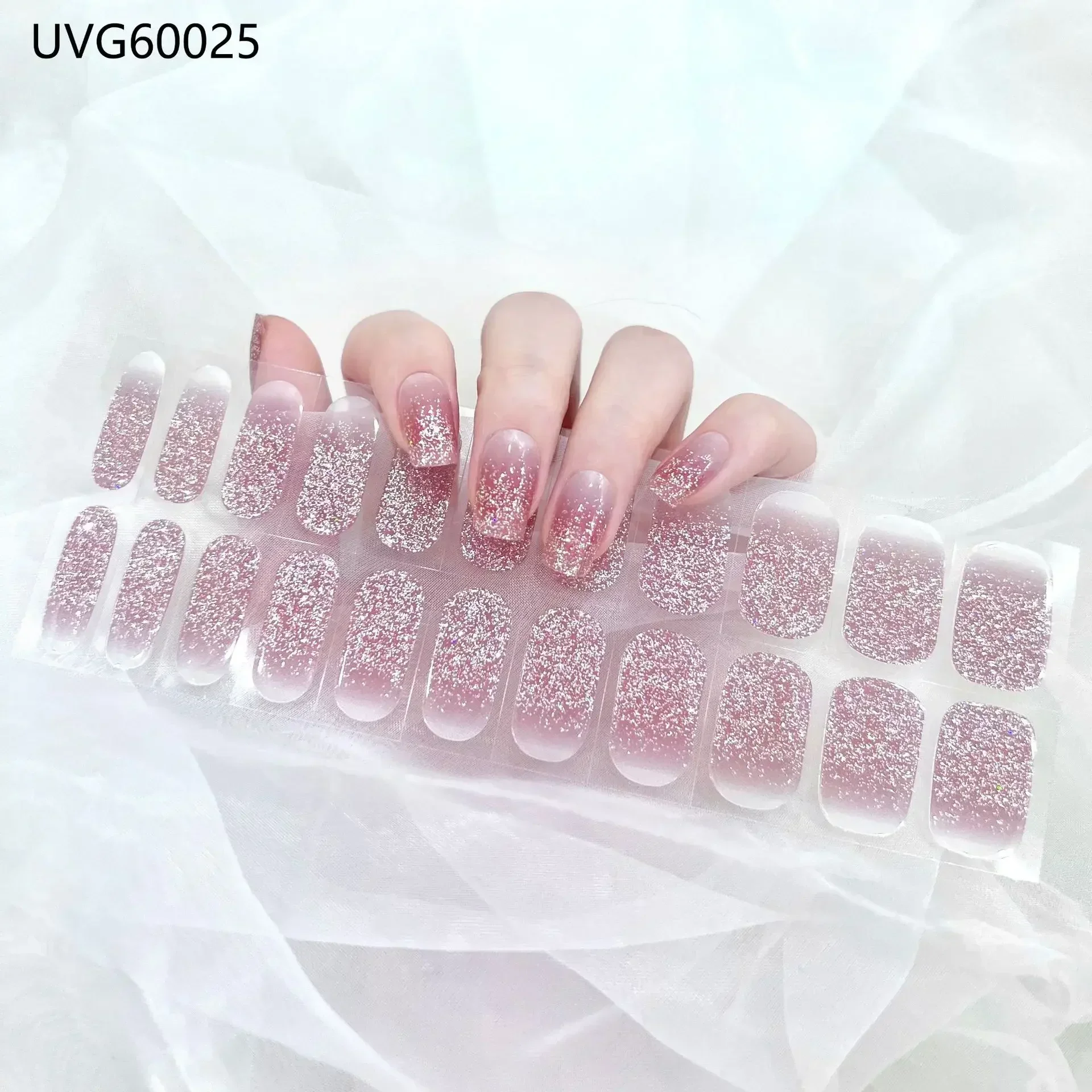 16/20Tips Semi-Cured Nail Wraps Simple Color Adhesive Waterproof Long Lasting Gel Nails Stickers set for UV Lamp Need Manicure