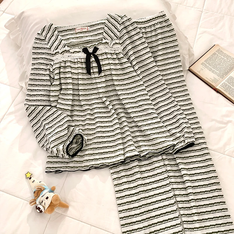 

Pajama Sets Emerald Green Women Cotton Slimming Homeclothes Flower Daughter Breathable Versatile V Neck Short Sleeve Capri All