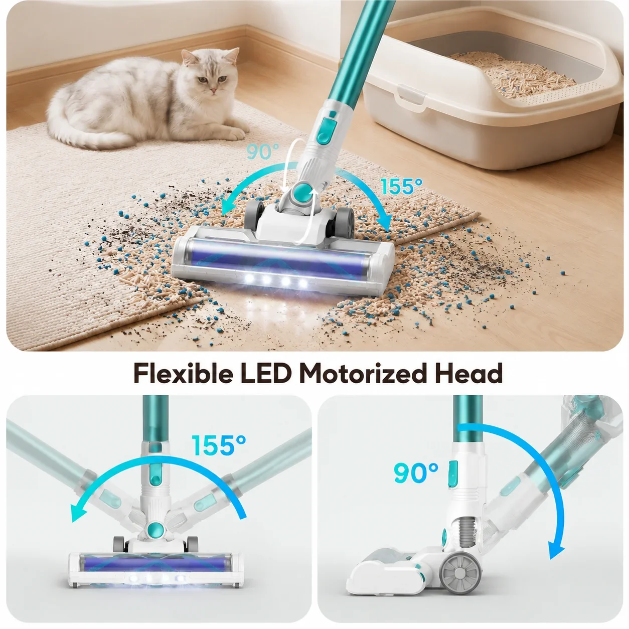 E.LUO Cordless Vacuum Cleaner, 45KPa Powerful Stick Vacuum with LED Touch Screen, Anti-Tangle Brush and Wall-Mounted Charging Dock, Lightweight Handheld Vacuum for Pet Hair, Carpet, Hardwood Floors and Home Cleaning