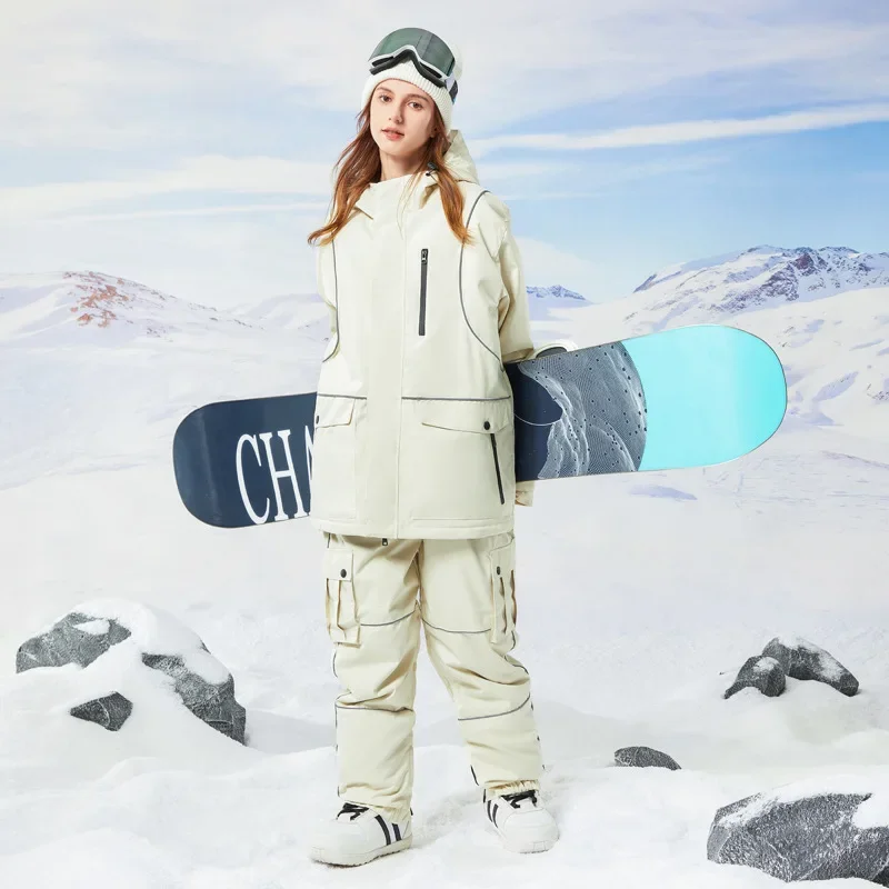 Ensembles de ski à capuche avec fermeture éclair pour hommes et femmes, vêtements de neige de sport, polyester, respirant, imperméable, coupe-vent, chaud, hiver, nouveau, 2025