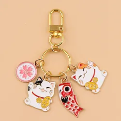 Kawaii Cartoon Cat Key Ring Motorcycles Cars Students Bag Backpack Chaveiro Koi Carp Key Fobs Fashion Keychain Gifts Friends
