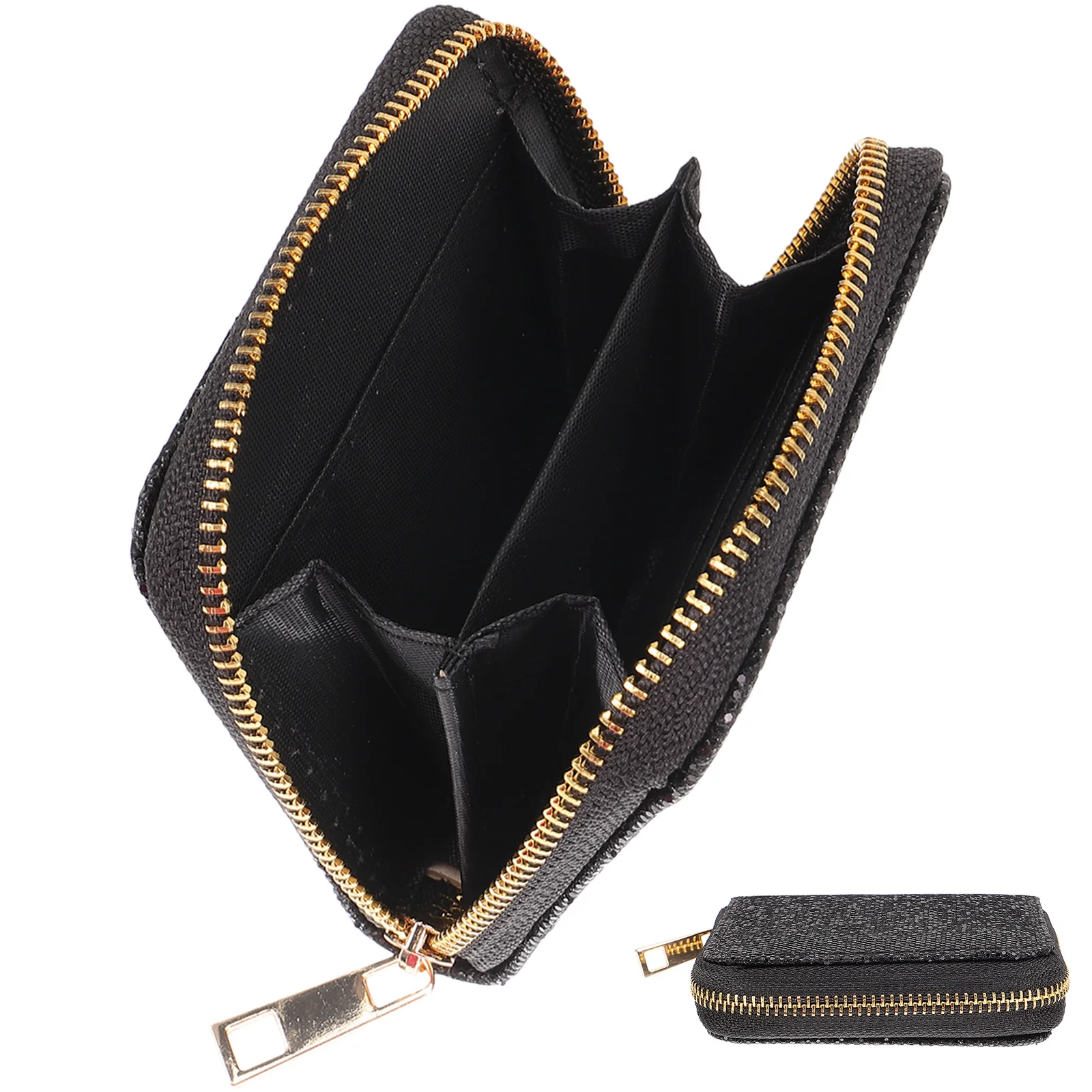 

Black Glitter Pattern Coin Purse Zippered Small Wallet Slim Lightweight Minimalist Change Holder Perfect Gift for Women