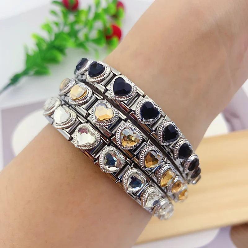 Neue Mode Bunte Liebe Edelstein Stil Italienischen Charme Fit 9mm Link Edelstahl Armband Modul DIY Frauen Männer Schmuck Machen