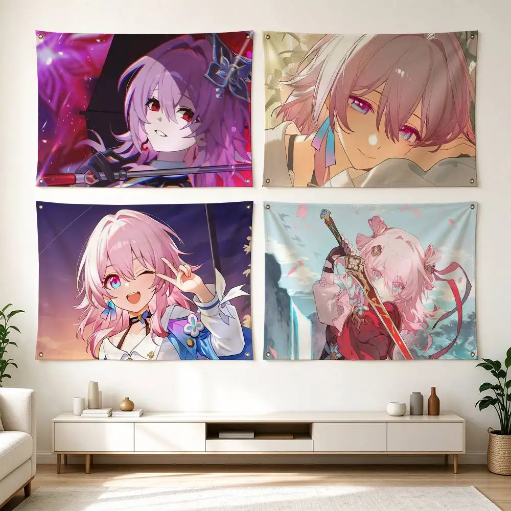 M-March 7th Honkai Star Rai  Flags for Bedrooms Home Decor Items Outdoor Decors Garage Decoration Flaga