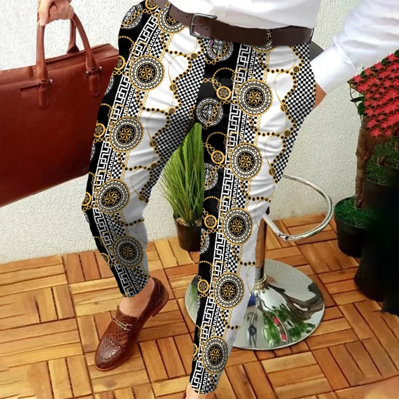 الرجال الصيف أزياء الاتجاه مستقيم الساق الرجعية 3D المطبوعة أقدام صغيرة مريحة الأعمال عارضة السراويل دعوى السراويل #6