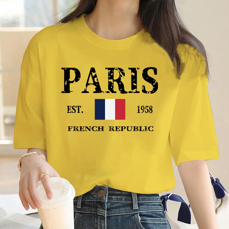 New Women\'s Short Sleeve T-Shirt Paris letter print Short Sleeve Top High Quality Women\'s Round Neck Trendy Short Sleeve