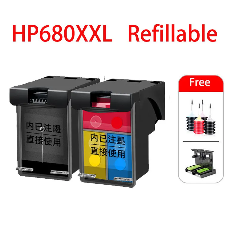 Compatible Refillable Ink Cartridge For HP680 HP680XL 680XXL  Deskjet 3636 3638 3700 3775 4535 4536 4538 4675 4676 Printer