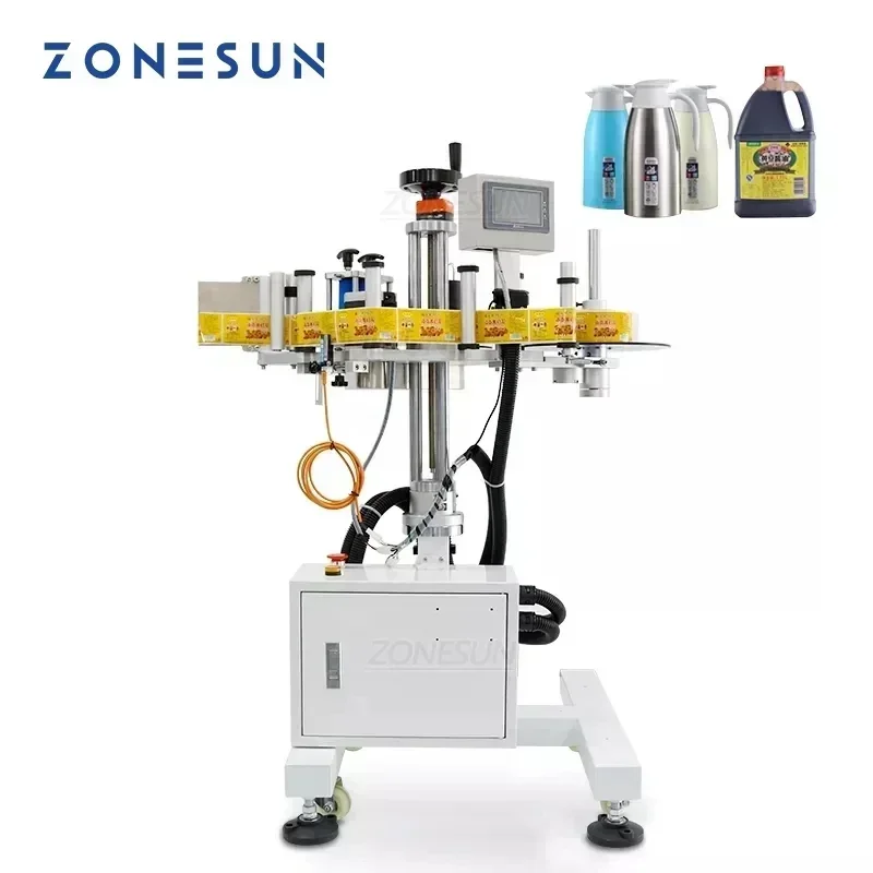 ZONESUN ZS-TB852 Automatic Round Bucket Labeling Machine Tabletop Jar Label Applicator Sticker Labeler Label Dispenser