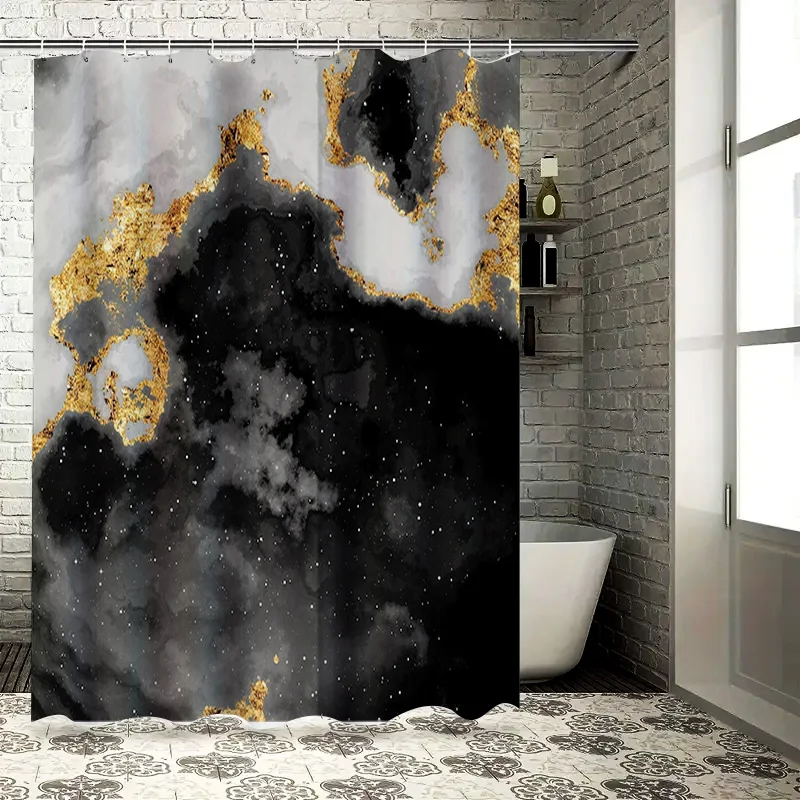 

Занавеска для душа из черного золота, декоративная водонепроницаемая подвесная для ванной комнаты, художественное украшение для дома, хит продаж! (Иtem # 023)