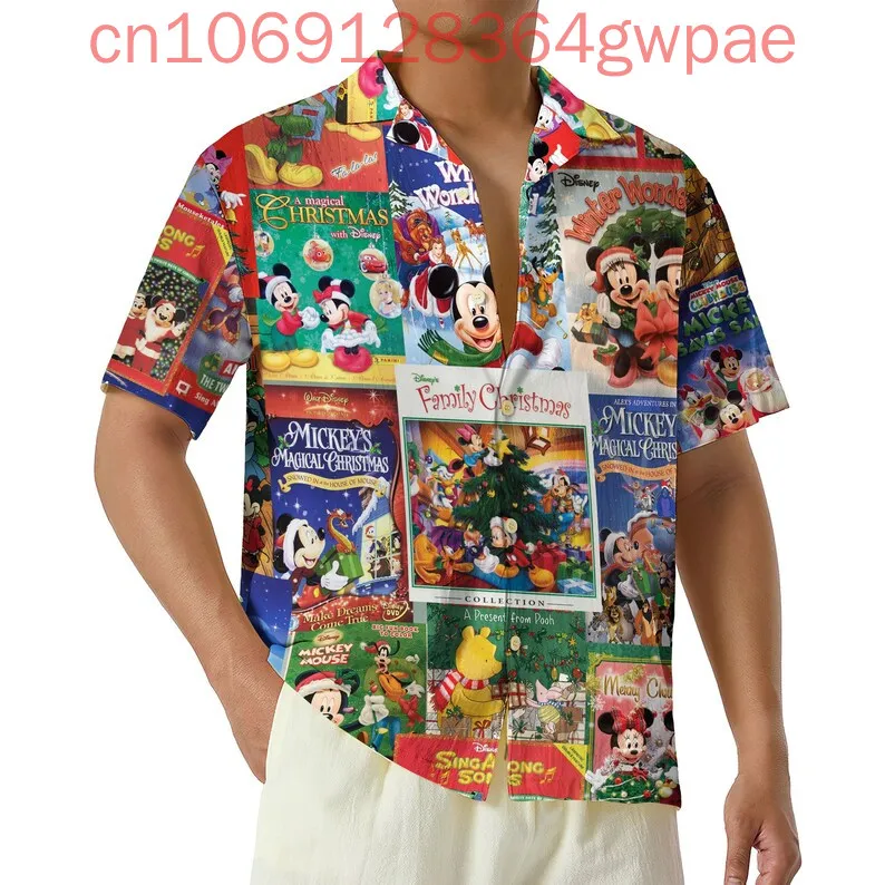 Disney mickey minnie natal camisa havaiana das mulheres dos homens botão acima camisa de praia disneyland natal camisa casual de manga curta