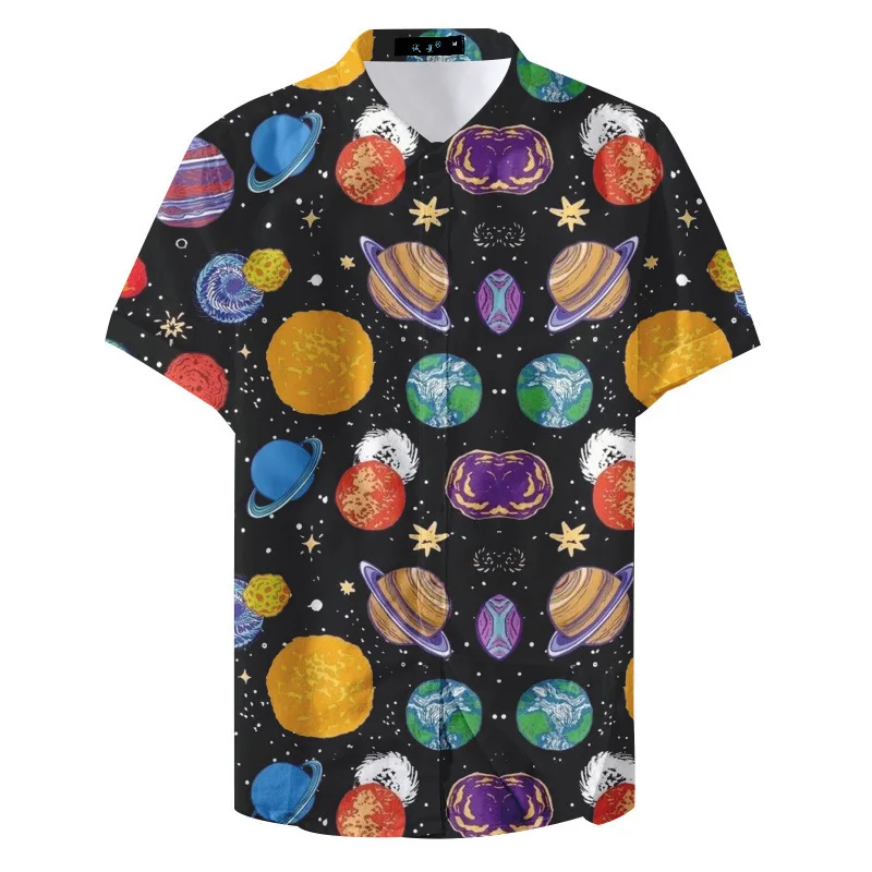 Universe Shirts For Men 3d Planet Starry Sky Printed Men\'s Shirt Casual Short Sleeve Oversized Top Tee Shirt Men Clothing Camisa