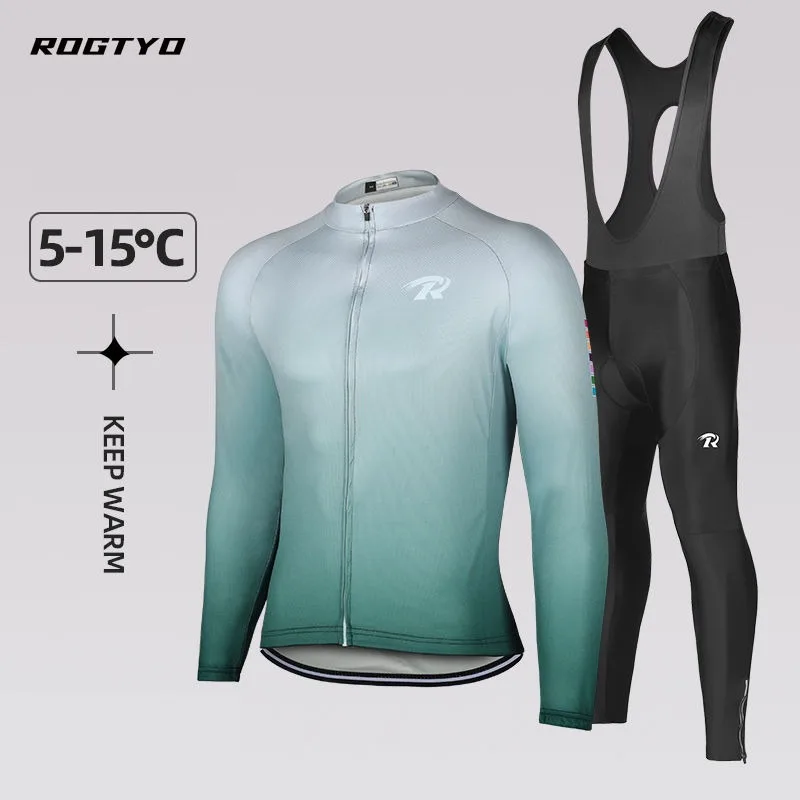 

ROGTYO-Long Sleeve Fleece Cycling Suit, Soft and Comfortable, Cycling Equipment, Keep Warm, Winter Suit