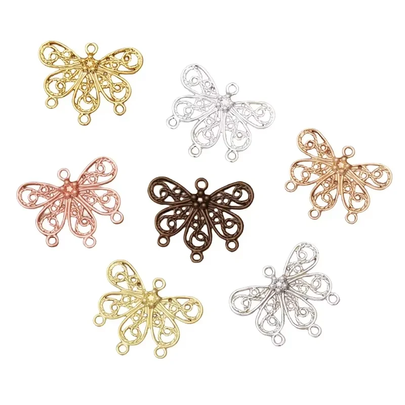 

BoYuTe (100 Pieces/Lot) Metal Brass Stamping 18*22MM Filigree Flower with 4 Loops DIY Connector Charms for Jewelry Making