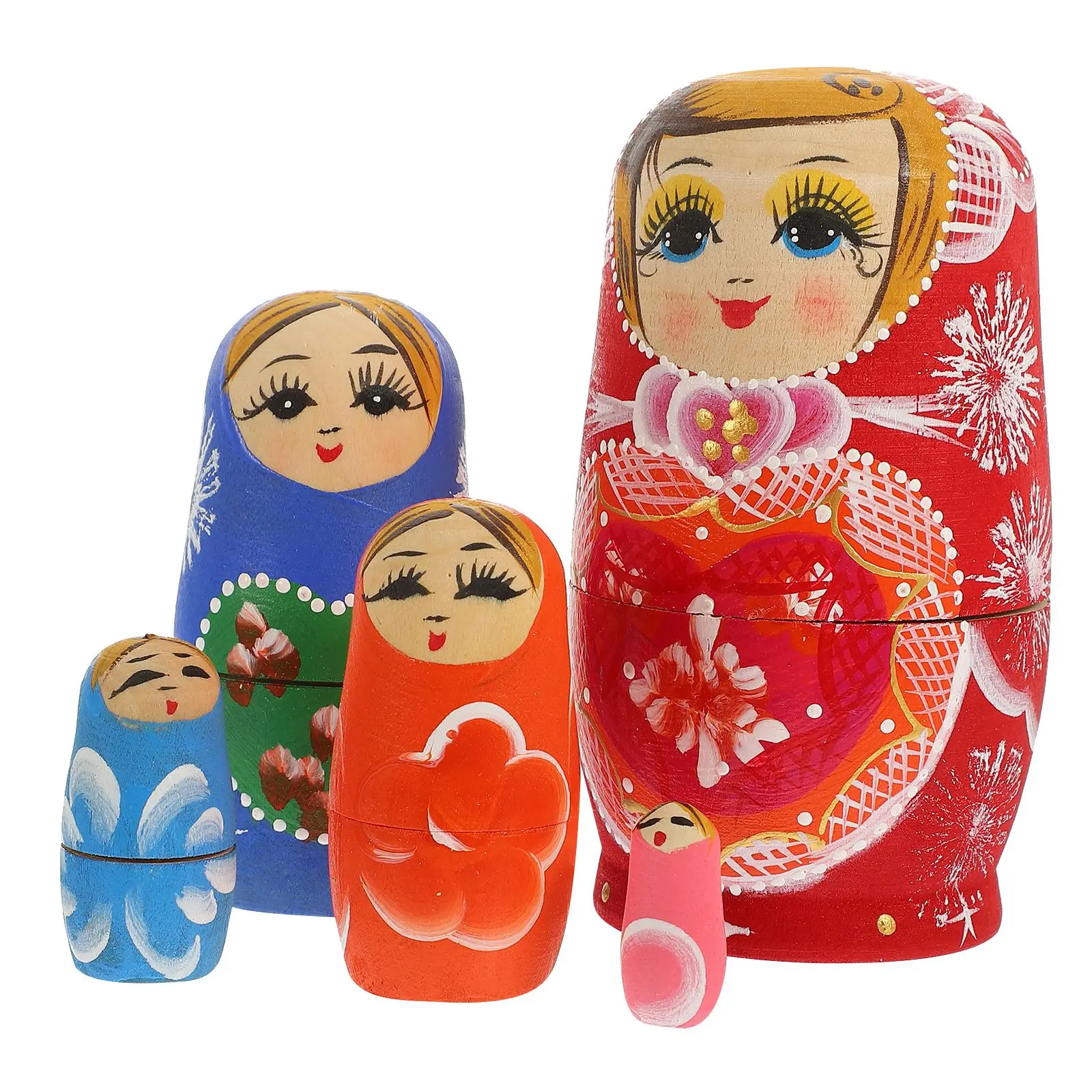 

1 Set Russian Matryoshka Nesting Dolls Wooden Hand Paint Toys Heart Flower Design Nesting Dolls Girl Desktop Decoration