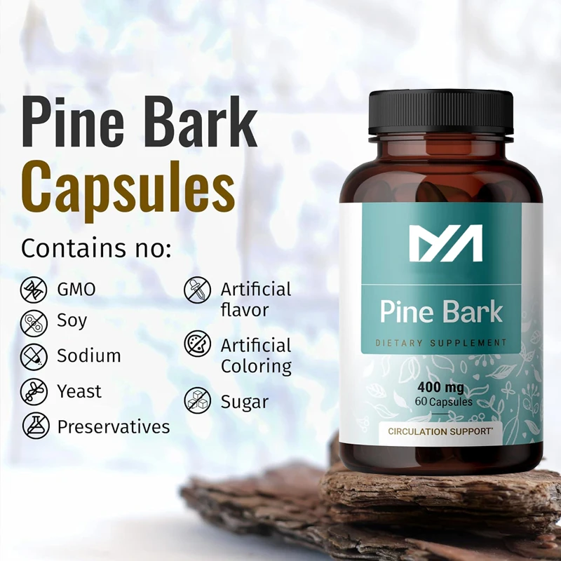 Pine Bark Extract Capsules - French Ocean Pine Bark Extract Powder Pills -400mg, 60 capsules