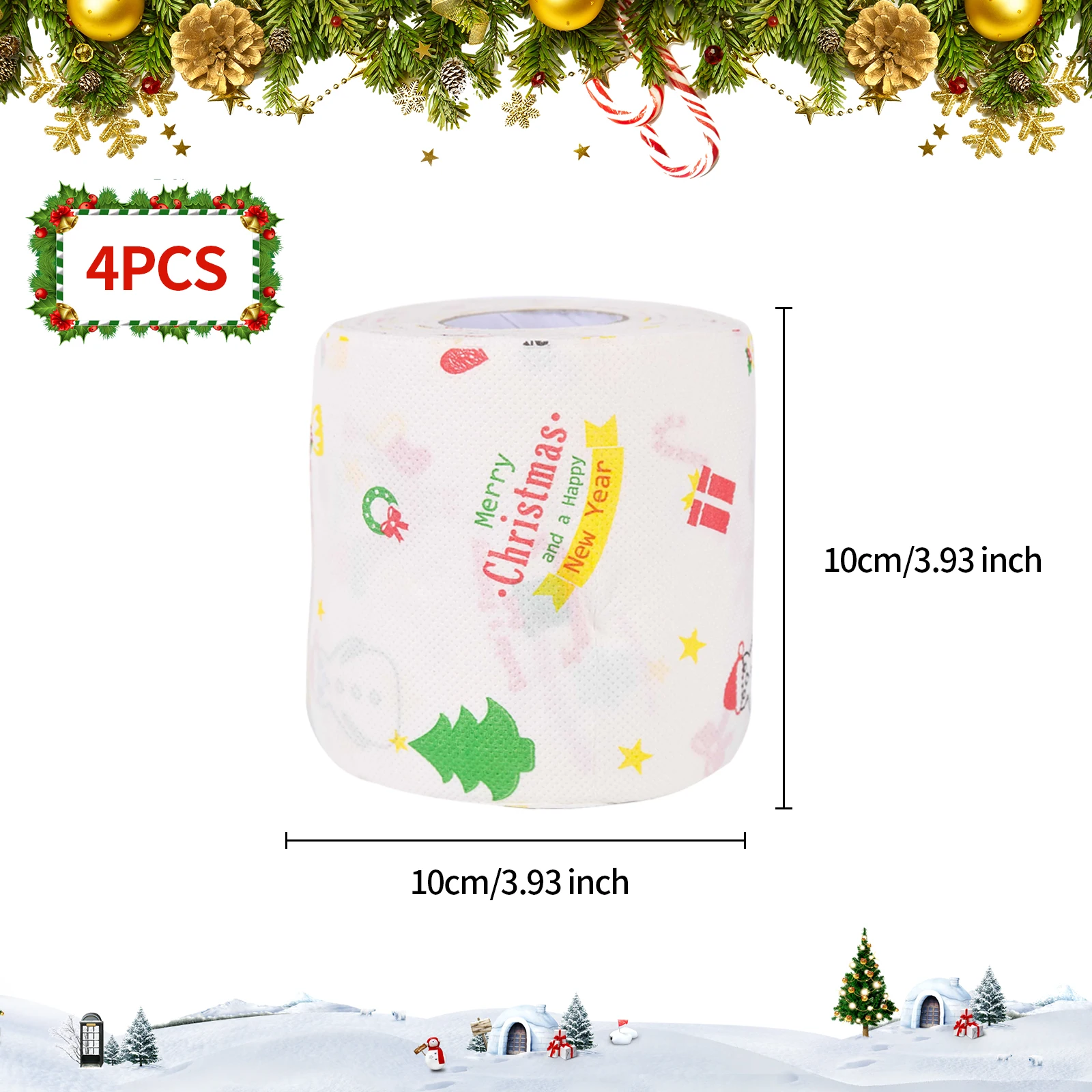 4 Rolls Christmas Themed Santa Toilet Rolls Merry Christmas Toilet Paper Santa Claus Snowman Christmas Tree Bells Printed Toilet