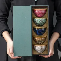 A Set of Handmade Ceramic Teacups, A Total of 5 Pieces, Traditional Kiln-changed Wuxing Kung Fu Teacup, Jianzhan Style