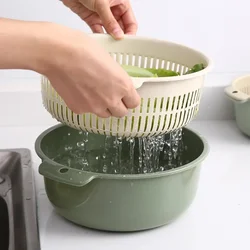 Double Layer Vegetable Washing Basin Draining Basket Vegetable Washing Basin Household Kitchen Fruit Washing Plate Kitchen Items