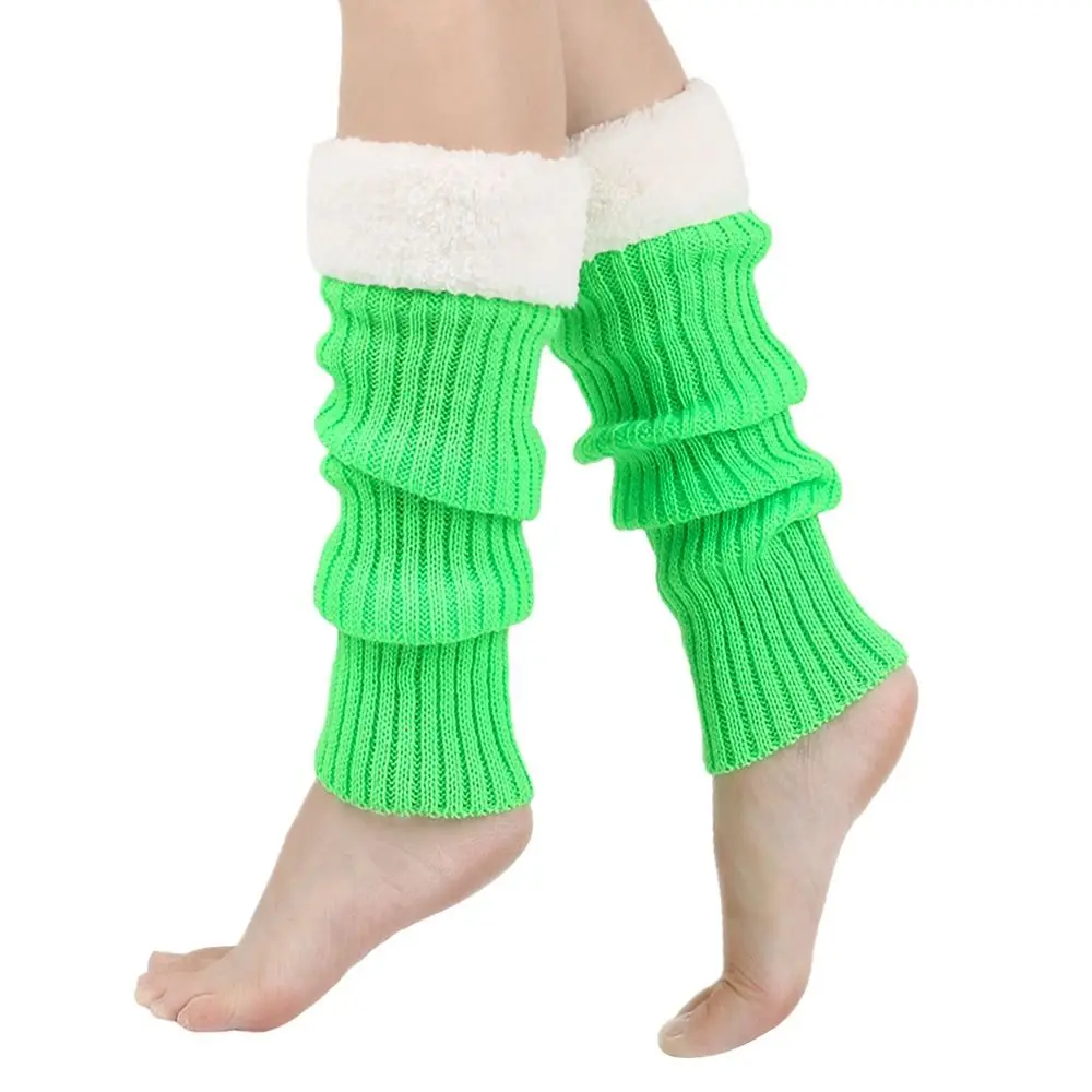 Plush Christmas Knitted Leg Cover Leg Warmer Candy Color Stacked Christmas Leg Sleeve Foot Cover Thickened Strap Leg Socks Girls