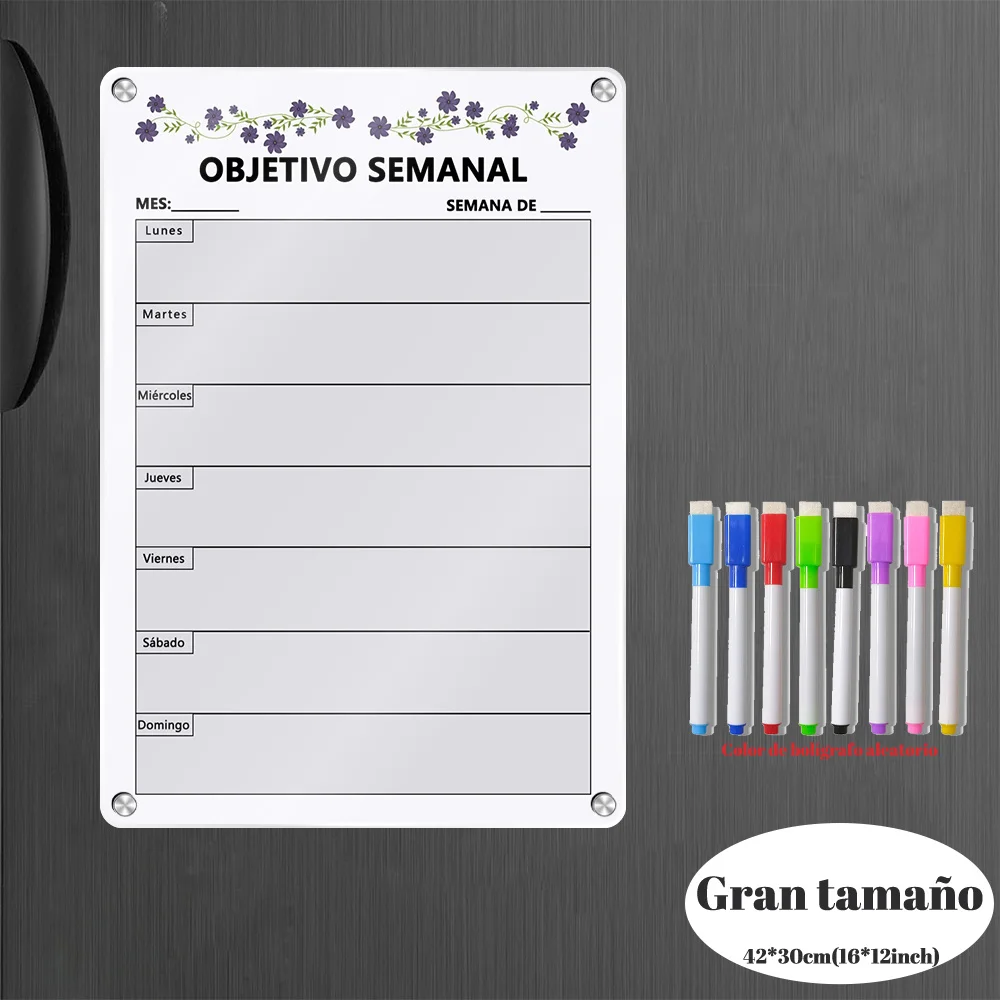 

Magnetic Weekly Planner for Fridge or Metal Surface with 8 Color Markers to Plan Your Week and Set Personal Goals