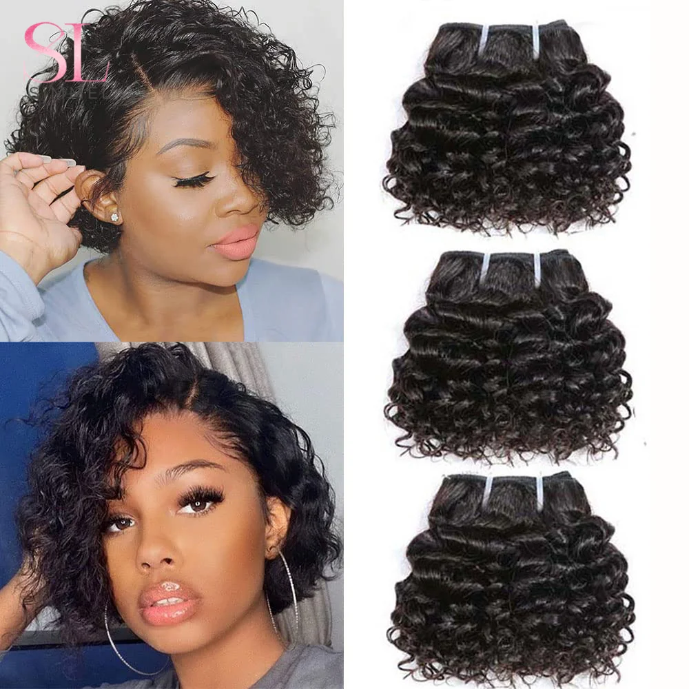 Pacotes encaracolados profundos brasileiros do cabelo humano para mulheres, extensões Bouncy, tece perversos curtos, barato, 6"