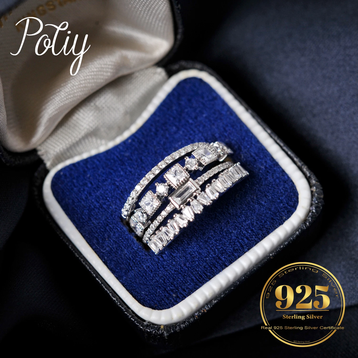 Potiy 4 szt. Srebrne pierścionki ślubne próby 925, solitaire, pierścionki wieczności do noszenia w zestawie dla kobiet, 1ct AAAAA CZ, wysokiej jakości biżuteria