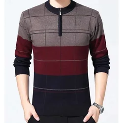 Spring Autumn O-Neck Plaid Printing Zipper Vintage Pullovers Knitting Men New Clothes Versatile Sweater Korean Trend Sweater Top