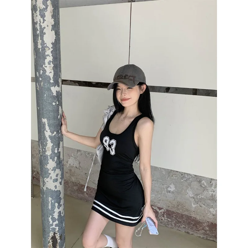 Dameskleding Zomer Mode Casual Brief Effen Kleur O-hals Vrouwelijke Mouwloze Modieus Verschijnen Dunne Tank Topcasual Jurken