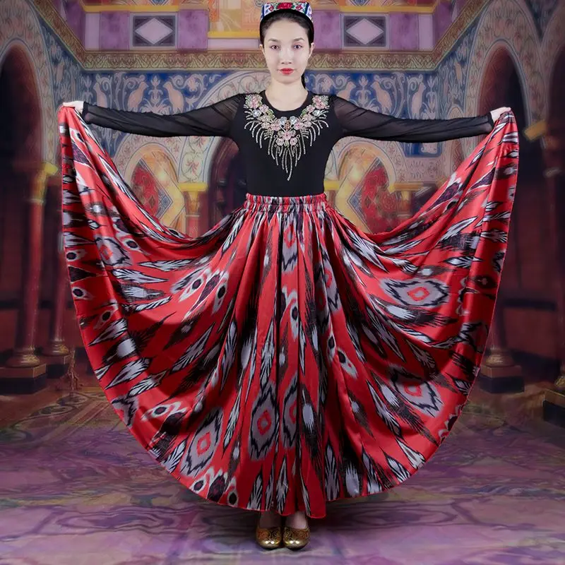 Xinjiang Dance Clothing Big Swing Half Skirt Uyghur Adles Square Dance Ethnic Style Dance Practice Skirt