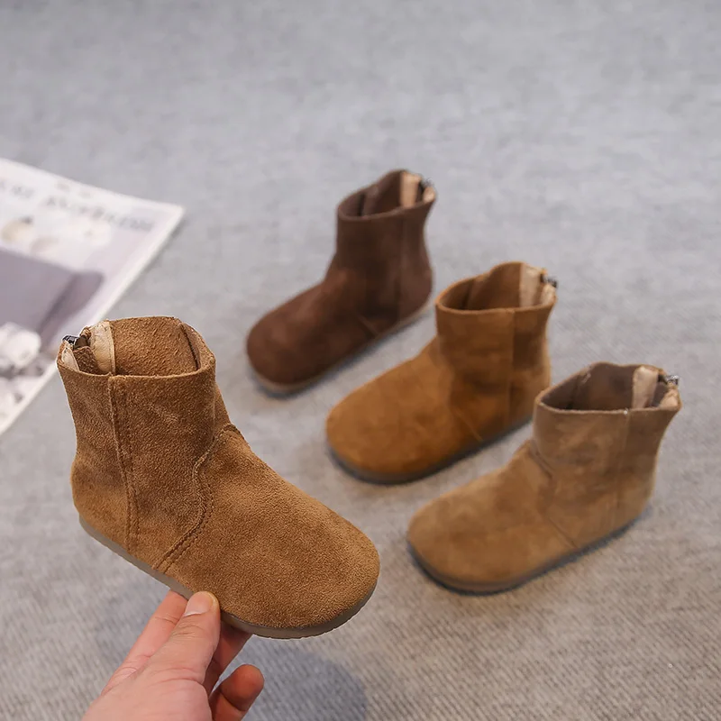 

Осенние детские ботильоны в стиле ретро, простые мокасины для девочек, повседневные детские модные короткие ботинки на молнии сзади, мягкие кожаные ботинки для малышей